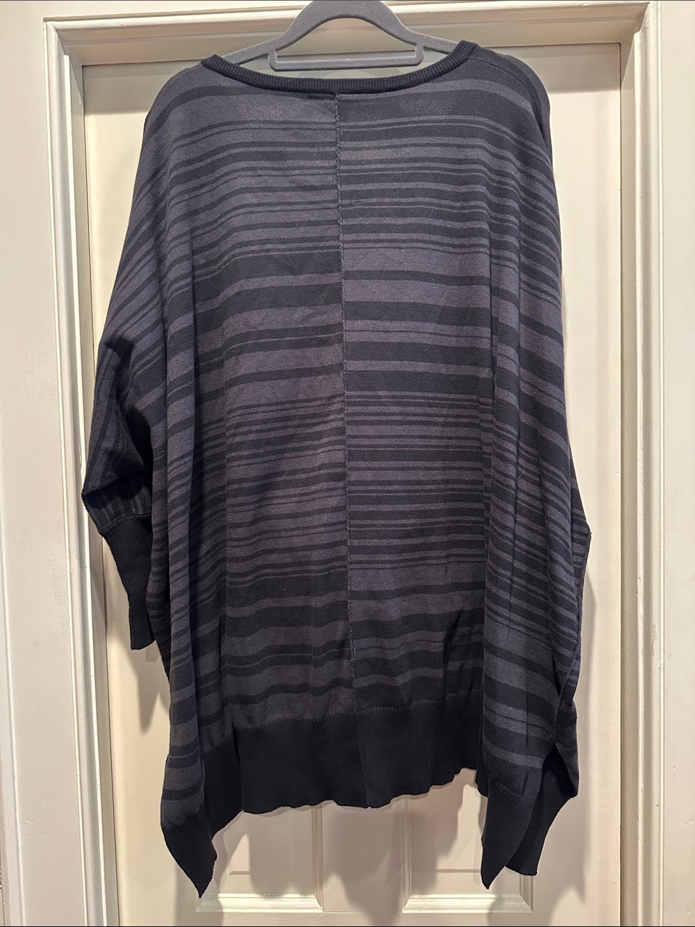 Elizabeth and James Charcoal & Dark Gray Striped V-Neck Poncho Sweater - Picture 2 of 2